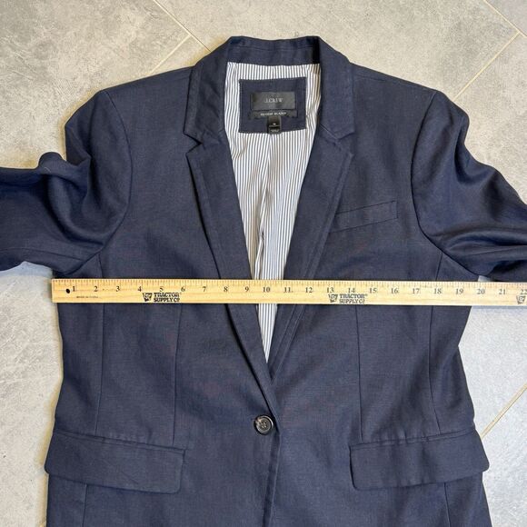 J Crew Womens Solid Navy Blue 100% Linen Regent Blazer Jacket Altered Size 12 - Picture 6 of 15